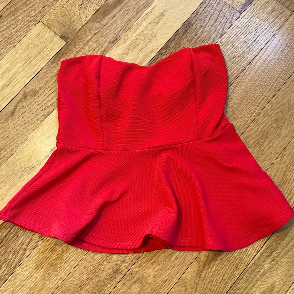 Red peplum strapless top